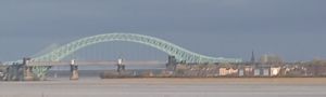 Part finished painting of Runcorn Rail Bridge