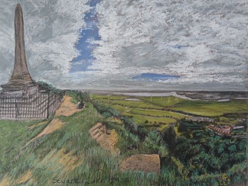 Frodsham Hill war memorial and view of the River Mersey