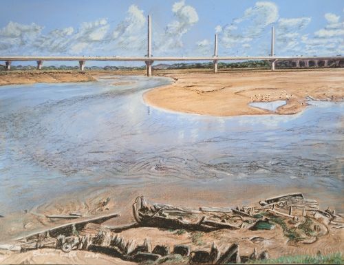 Mersey flat boats in ruins at Spike Island. River Mersey, Widnes