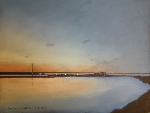 Mersey Gateway Bridge at dusk